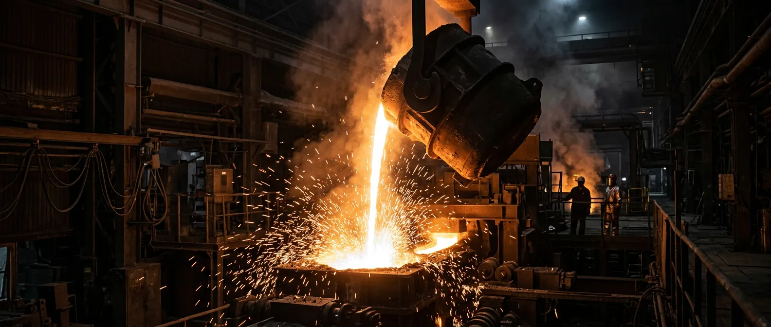 Molten steel poured into billet moulds