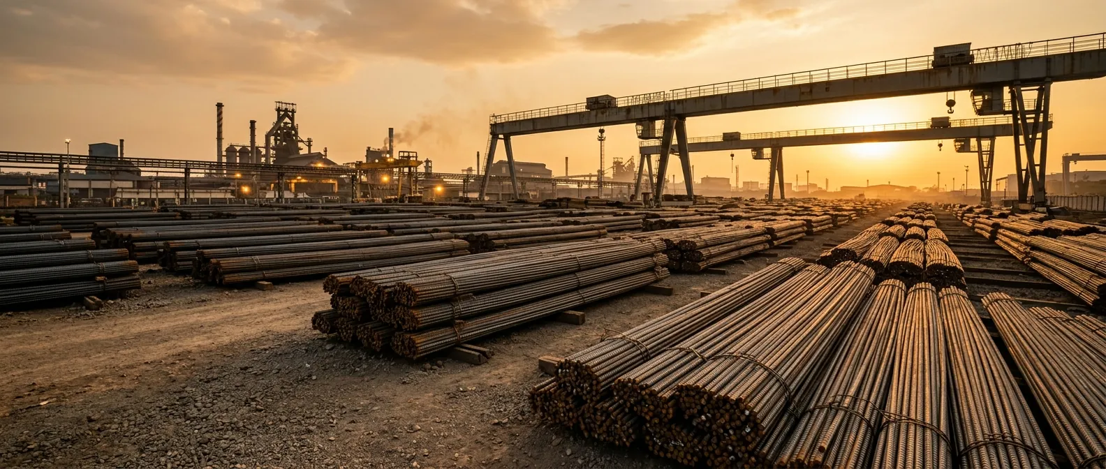 Finished rebar bundles in the stockyard at the Somanahalli works