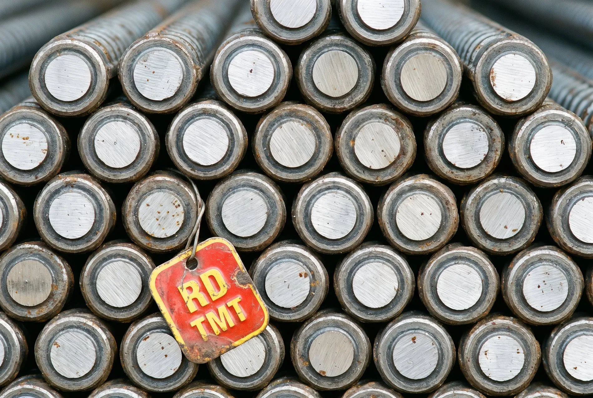 Cut ends of a bundle of RD TMT rebar, tagged