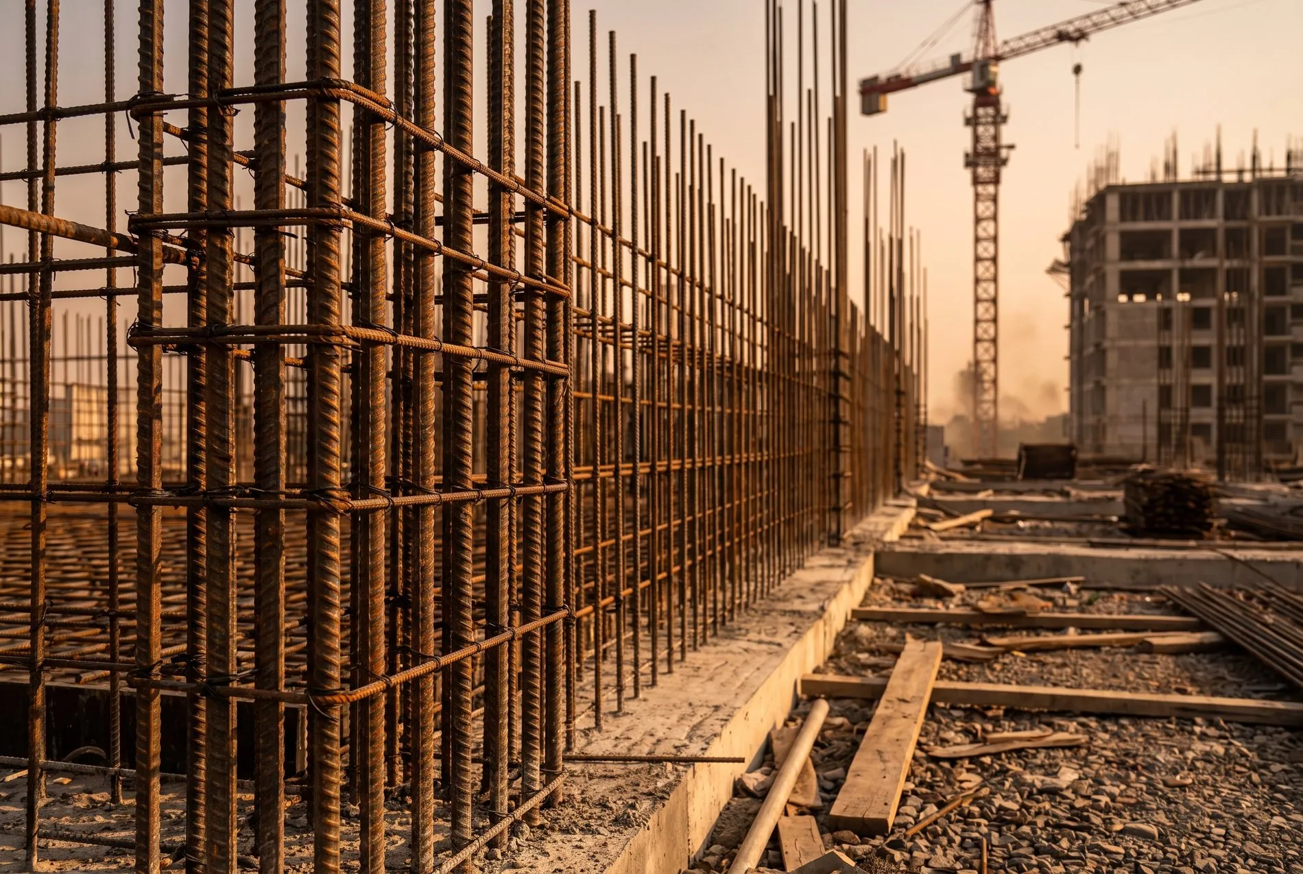 An RD TMT reinforcement cage rising on site